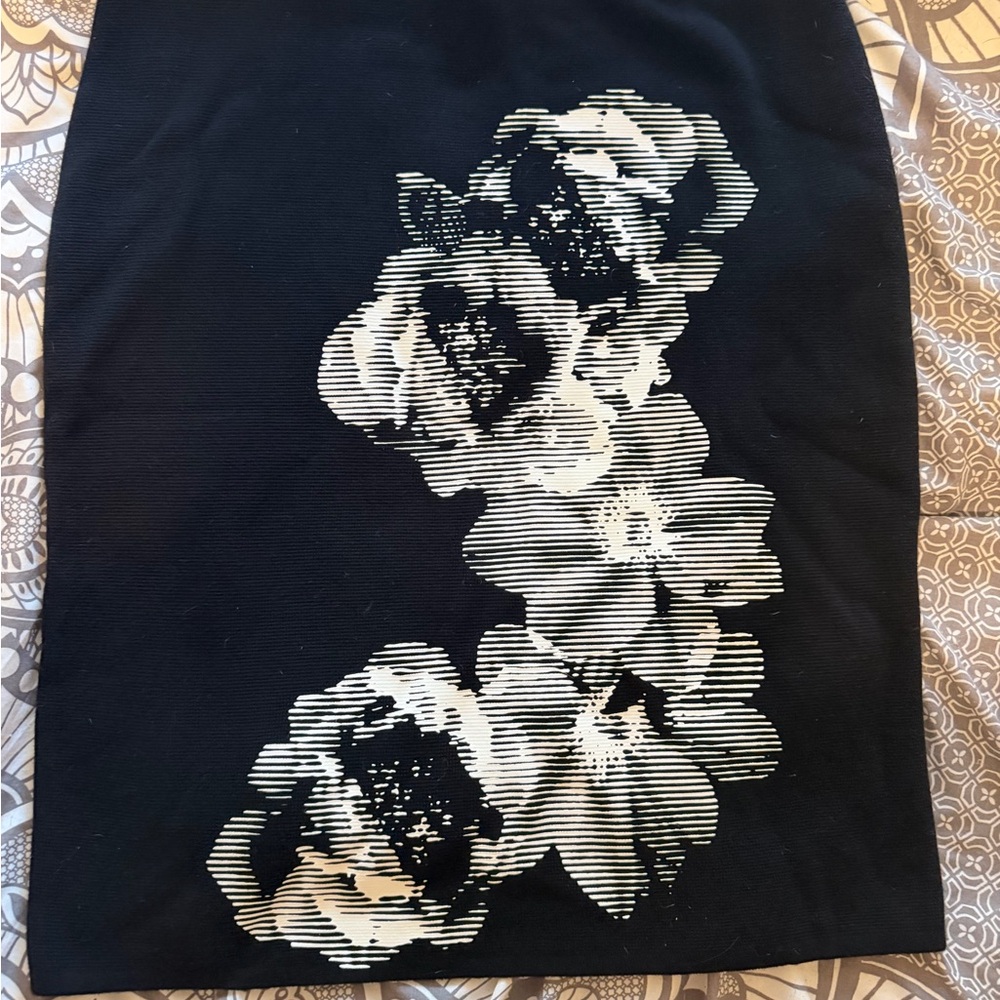 Calvin Klein Black Pencil Skirt with White Floral Graphic